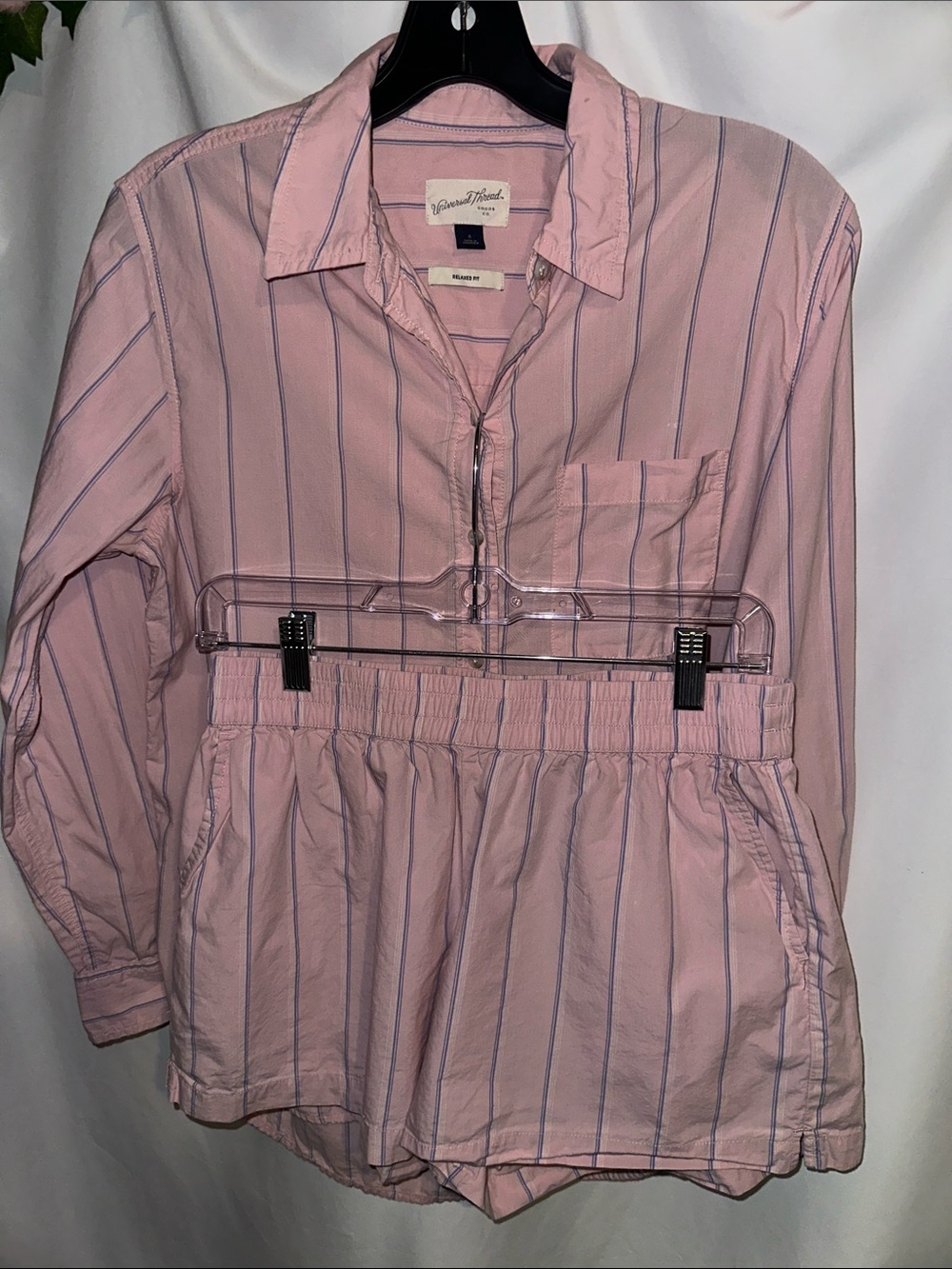 Universal Thread Pink nightshirt with Thin Navy Stripe and pj shorts